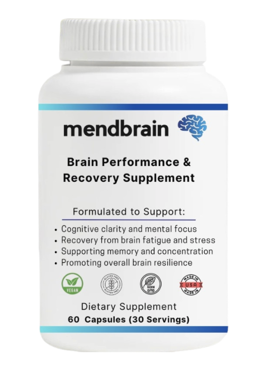 mendbrain Brain Performance and Recovery Supplement bottle, 60 capsules